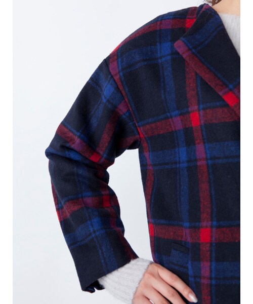 w closet(ダブルクローゼット)の「起毛チェックオープンカラーコート(ジャケット/アウター・レディース・Sピンク/ネイビー・FREE)」の7枚目の写真