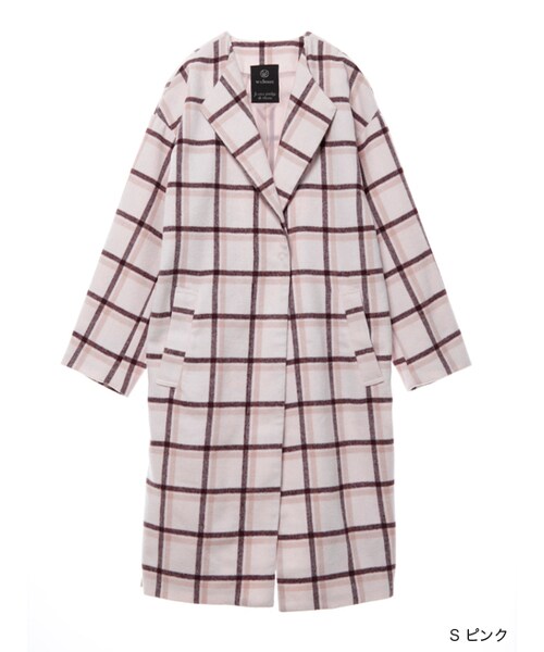 w closet(ダブルクローゼット)の「起毛チェックオープンカラーコート(ジャケット/アウター・レディース・Sピンク/ネイビー・FREE)」の1枚目の写真