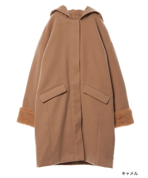 w closet（ダブルクローゼット）の「ファー袖フード付きコート（ジャケット/アウター・レディース・グレージュ/キャメル/チャコール・FREE）」の3枚目の写真