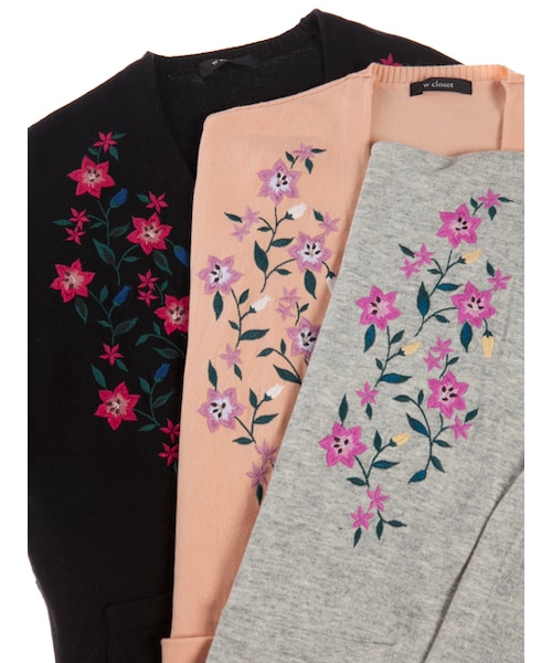w closet（ダブルクローゼット）の「刺繍入りロングカーディガン（トップス・レディース・グレー/ピンク/ブラック・FREE）」の12枚目の写真