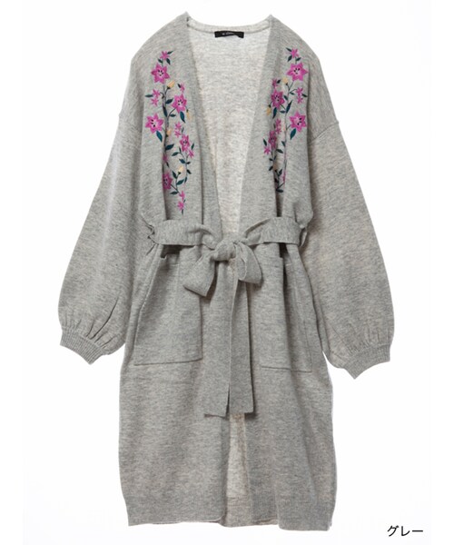 w closet（ダブルクローゼット）の「刺繍入りロングカーディガン（トップス・レディース・グレー/ピンク/ブラック・FREE）」の2枚目の写真