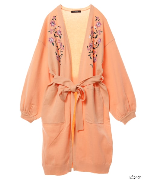 w closet（ダブルクローゼット）の「刺繍入りロングカーディガン（トップス・レディース・グレー/ピンク/ブラック・FREE）」の3枚目の写真