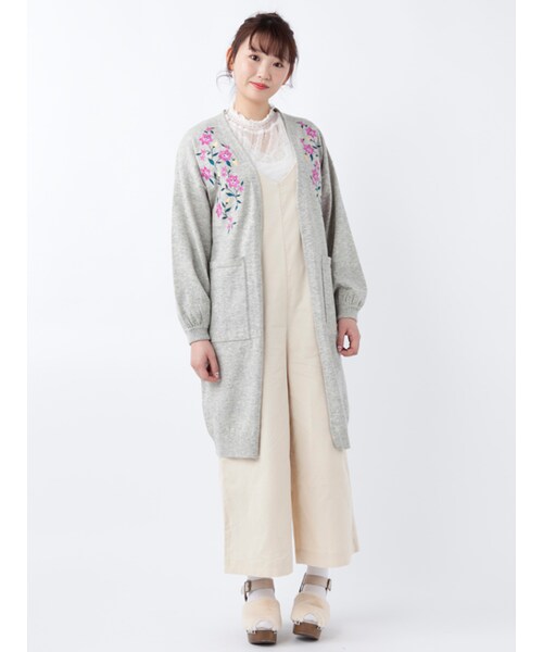 w closet（ダブルクローゼット）の「刺繍入りロングカーディガン（トップス・レディース・グレー/ピンク/ブラック・FREE）」の13枚目の写真