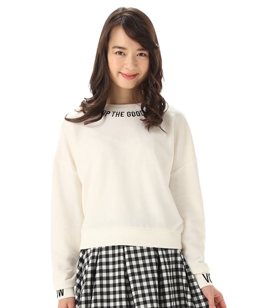 Honeys(ハニーズ)の「ロゴ刺繍プルオーバー(スウェット・パーカー・レディース・オフ/クロ/ピンク/杢グレー・M/L)」の2枚目の写真