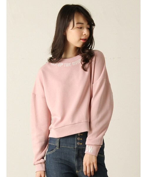 Honeys(ハニーズ)の「ロゴ刺繍プルオーバー(スウェット・パーカー・レディース・オフ/クロ/ピンク/杢グレー・M/L)」の4枚目の写真