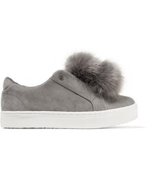 Sam Edelman | Sam Edelman - Leya Faux Fur-embellished Suede Slip-on Sneakers - Gray(スニーカー)