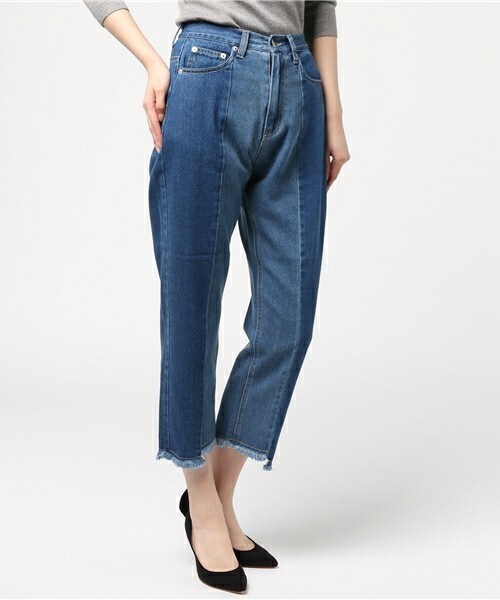 archives（アルシーヴ）の「バイカラーデニム（デニムパンツ・レディース・ブラック/ブルー/サックスブルー・MEDIUM）」の2枚目の写真