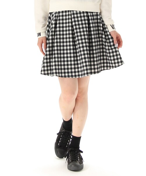 Honeys（ハニーズ）の「ベルト付タックスカート（スカート・レディース・アイボリー×クロ/ネイビー/ピンク/コン花柄/アイボリー花柄・Ｓ/Ｍ/Ｌ）」の2枚目の写真