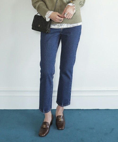 DHOLIC(ディーホリック)の「裏起毛ハイウエストストレートデニムパンツ(デニムパンツ・レディース・XS/S/M/L)」の1枚目の写真