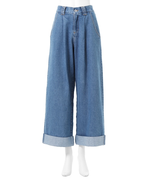 GRL（グレイル）の「ロールアップルーズワイドデニム（デニムパンツ・レディース・ネイビー/ブルー・S）」の2枚目の写真