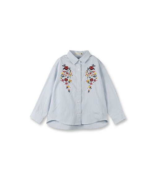 BRANSHES（ブランシェス）の「刺繍入りストライプ長袖シャツ（シャツ/ブラウス・キッズ・ブルー/ネイビーブルー・90～150）」の2枚目の写真