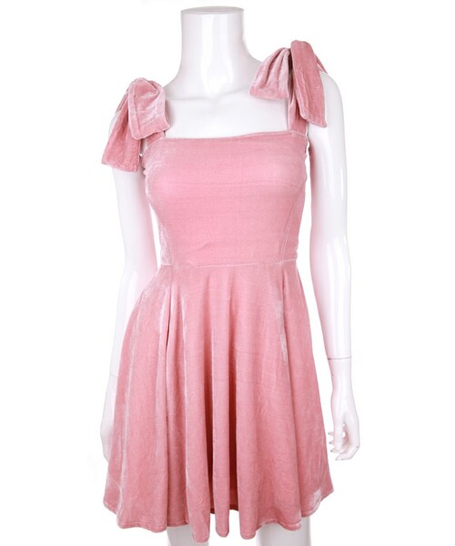 Bobon21（ボボンニジュウイチ）の「ベロアレースアップワンピース（ワンピース・レディース・ブラック/ピンク/グレー・S/M/L）」の2枚目の写真