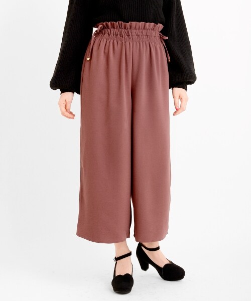 MAJESTIC LEGON（マジェスティックレゴン）の「脇リボンシャーリングワイドパンツ（パンツ・レディース・ブラウン柄/D/ピンク/キャメル/ブラック・S/M/L）」の4枚目の写真