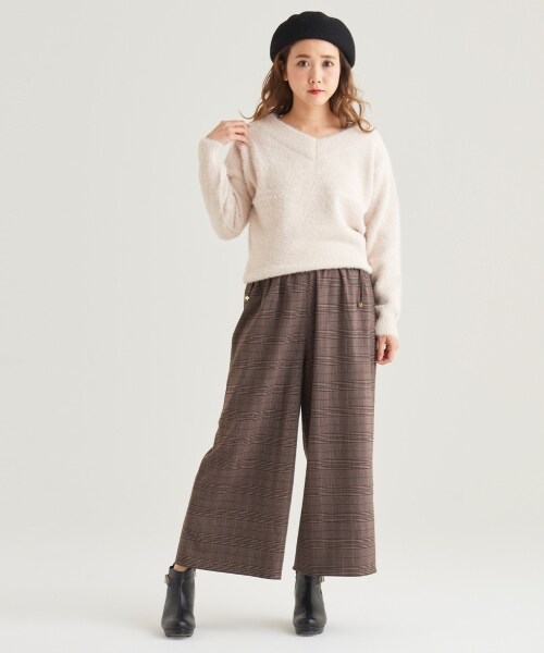 MAJESTIC LEGON（マジェスティックレゴン）の「脇リボンシャーリングワイドパンツ（パンツ・レディース・ブラウン柄/D/ピンク/キャメル/ブラック・S/M/L）」の5枚目の写真