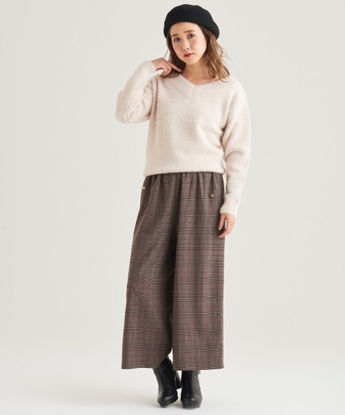 MAJESTIC LEGON（マジェスティックレゴン）の「脇リボンシャーリングワイドパンツ（パンツ・レディース・ブラウン柄/D/ピンク/キャメル/ブラック・S/M/L）」の6枚目の写真