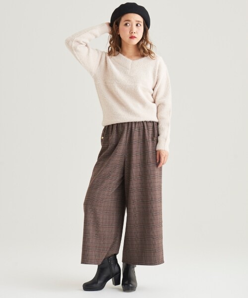 MAJESTIC LEGON（マジェスティックレゴン）の「脇リボンシャーリングワイドパンツ（パンツ・レディース・ブラウン柄/D/ピンク/キャメル/ブラック・S/M/L）」の7枚目の写真