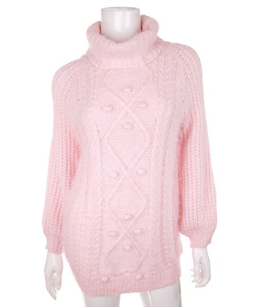 Bobon21（ボボンニジュウイチ）の「ハイネックガーリーニット（ニット/セーター・レディース・ホワイト/ピンク・F）」の3枚目の写真
