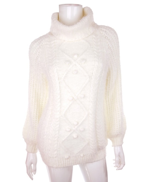 Bobon21（ボボンニジュウイチ）の「ハイネックガーリーニット（ニット/セーター・レディース・ホワイト/ピンク・F）」の2枚目の写真