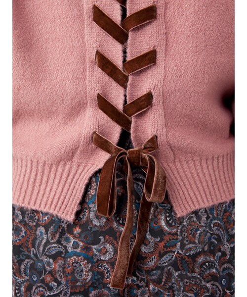 w closet（ダブルクローゼット）の「後ろレースアップブークレニット（トップス・レディース・グレー/Lピンク/Dピンク・FREE）」の9枚目の写真