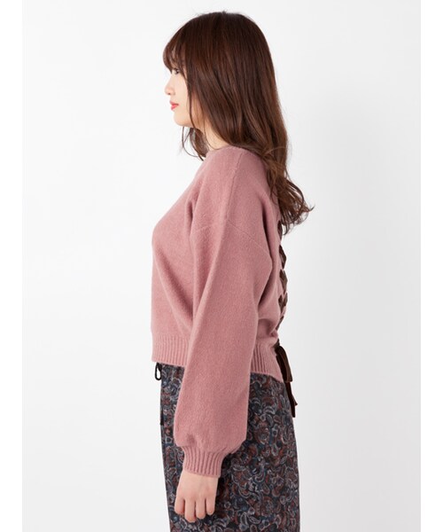 w closet（ダブルクローゼット）の「後ろレースアップブークレニット（トップス・レディース・グレー/Lピンク/Dピンク・FREE）」の5枚目の写真