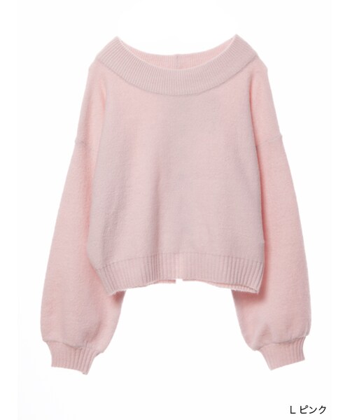 w closet（ダブルクローゼット）の「後ろレースアップブークレニット（トップス・レディース・グレー/Lピンク/Dピンク・FREE）」の2枚目の写真