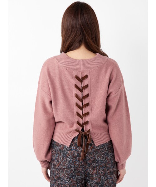 w closet（ダブルクローゼット）の「後ろレースアップブークレニット（トップス・レディース・グレー/Lピンク/Dピンク・FREE）」の6枚目の写真