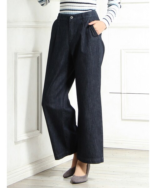 Honeys（ハニーズ）の「デニムワイドロング丈（パンツ・スキニー・レディース・インディゴ/ワンウォッシュ・ＳＳ/Ｓ/Ｍ/Ｌ/ＬＬ）」の2枚目の写真