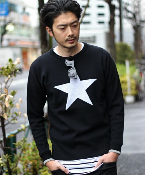 MIND BLOW（マインドブロウ）の「＜STAR柄＞リブニット（ニット/セーター・メンズ・ブラック/杢グレー/カーキ/ホワイト・M/L）」の5枚目の写真