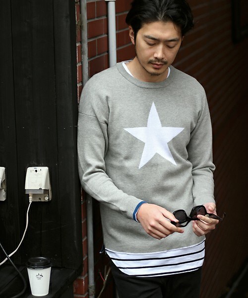 MIND BLOW（マインドブロウ）の「＜STAR柄＞リブニット（ニット/セーター・メンズ・ブラック/杢グレー/カーキ/ホワイト・M/L）」の6枚目の写真