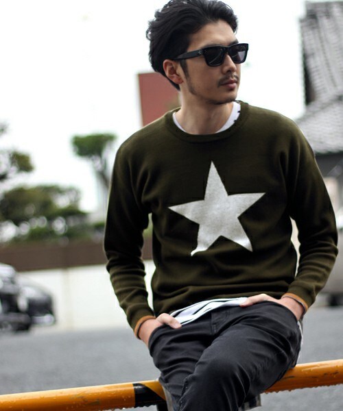 MIND BLOW（マインドブロウ）の「＜STAR柄＞リブニット（ニット/セーター・メンズ・ブラック/杢グレー/カーキ/ホワイト・M/L）」の4枚目の写真