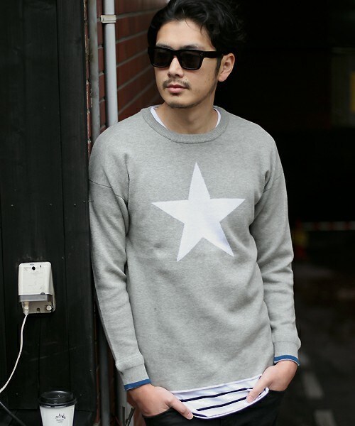 MIND BLOW（マインドブロウ）の「＜STAR柄＞リブニット（ニット/セーター・メンズ・ブラック/杢グレー/カーキ/ホワイト・M/L）」の3枚目の写真