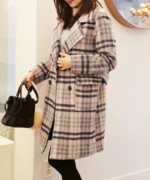 DHOLIC | ワイドラペルダブルブレストチェックコート(チェスターコート)