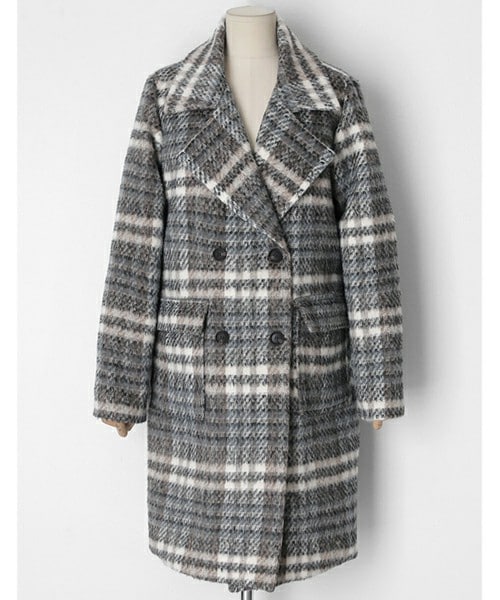 DHOLIC（ディーホリック）の「ワイドラペルダブルブレストチェックコート（チェスターコート・レディース・FREE）」の2枚目の写真