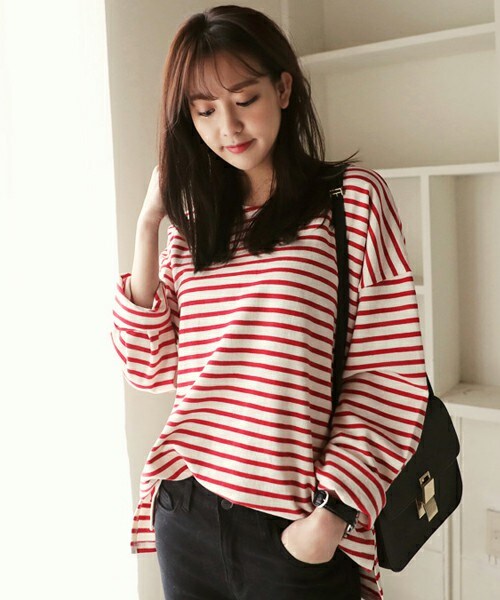 DHOLIC（ディーホリック）の「ドロップショルダーボーダーTシャツ（Tシャツ/カットソー・レディース・FREE）」の2枚目の写真