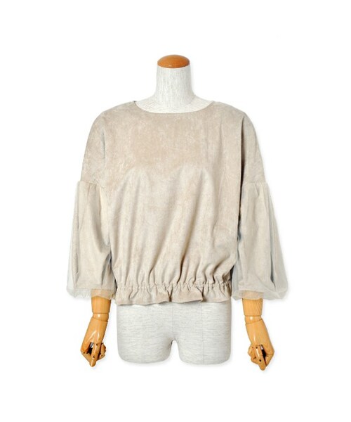 flower(フラワー)の「suede tulle tops ~スウェードチュールトップ(Tシャツ/カットソー・レディース・beige/pink・FREE)」の1枚目の写真