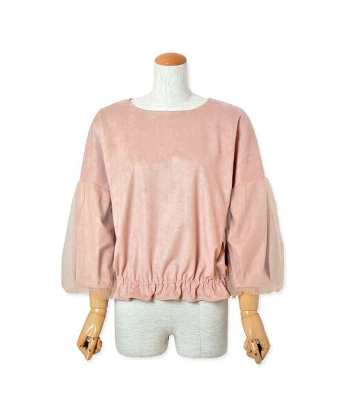 flower(フラワー)の「suede tulle tops ~スウェードチュールトップ(Tシャツ/カットソー・レディース・beige/pink・FREE)」の2枚目の写真