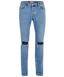 TOPMAN | Blue Mid Wash Ripped Stretch Skinny Jeans(デニムパンツ)