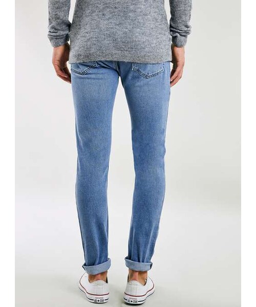 TOPMAN（トップマン）の「Blue Mid Wash Ripped Stretch Skinny Jeans（デニムパンツ・メンズ・Blue・30S/32R/36R）」の4枚目の写真