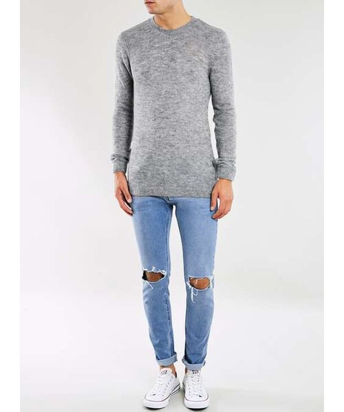 TOPMAN（トップマン）の「Blue Mid Wash Ripped Stretch Skinny Jeans（デニムパンツ・メンズ・Blue・30S/32R/36R）」の5枚目の写真