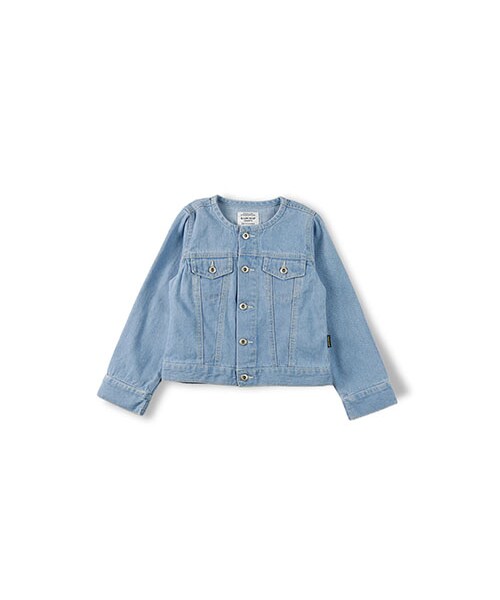 RADCHAP（ラッドチャップ）の「ノーカラーデニムジャケット（デニムジャケット・キッズ・ネイビーブルー/サックス・90～140）」の2枚目の写真