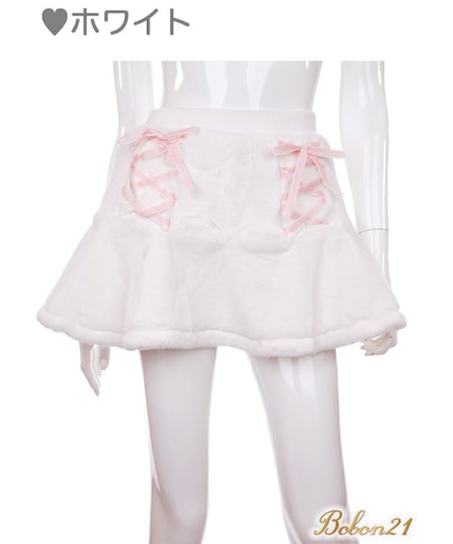 Bobon21（ボボンニジュウイチ）の「レースアップフリーススカート（スカート・レディース・ピンク/ホワイト・S/M/L）」の2枚目の写真