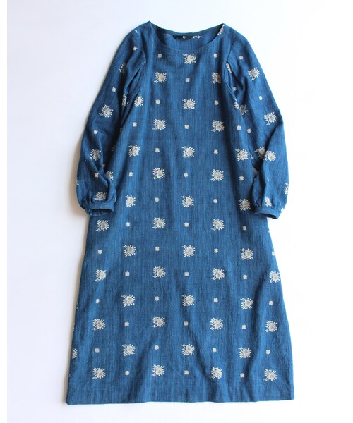 お取り置き！45R ざっくりカディ藍刺繍DRESS ワンピース   45rpm