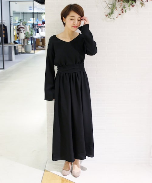 Plage プラージュ　ビスコースベルトマークワンピース　M　黒　ロング plage（プラージュ）の「ビスコースベルトマークワンピース