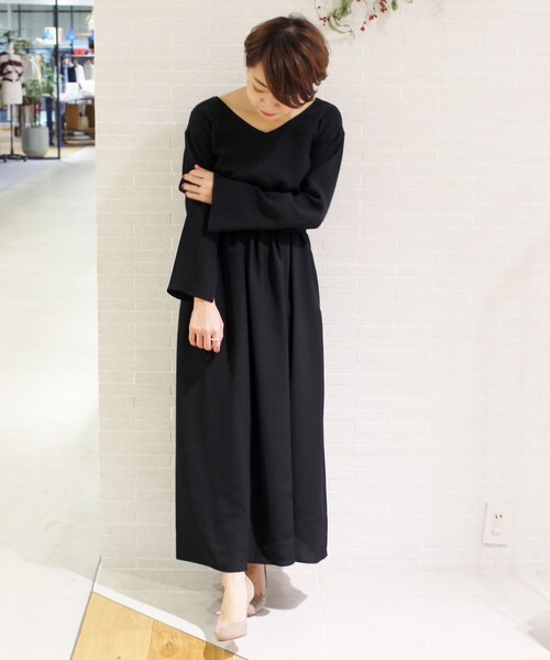 Plage プラージュ　ビスコースベルトマークワンピース　M　黒　ロング Plage プラージュビスコースベルトマークワンピースM黒ロング