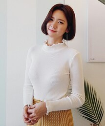 DHOLIC | ウェーブヘムリブニットスリムTシャツ(Tシャツ/カットソー)
