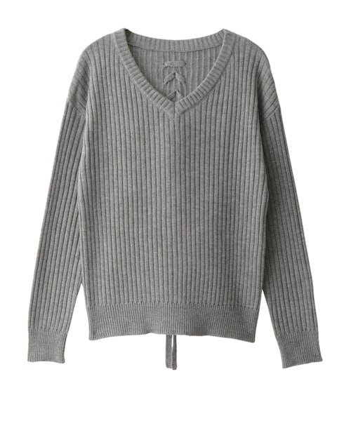 GRL（グレイル）の「バックレースアップリブニット（ニット/セーター・レディース・ピンク/ブラック/グレー/キャメル/オフホワイト・M）」の4枚目の写真