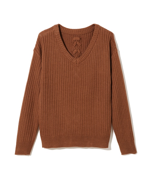 GRL（グレイル）の「バックレースアップリブニット（ニット/セーター・レディース・ピンク/ブラック/グレー/キャメル/オフホワイト・M）」の5枚目の写真