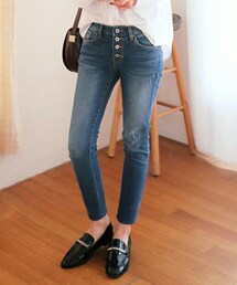 DHOLIC | ボタンフライウォッシュドスキニーデニムパンツ(デニムパンツ)