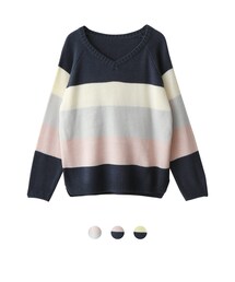 GRL | Vネック配色ボーダーニット(ニット/セーター)