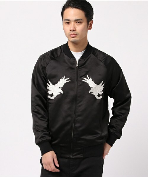 UNION STATION（ユニオンステーション）の「【2017SS商品】刺繍【ワシ】リバーシブル仕様スカジャン＆MA-1（ブルゾン・メンズ・ブラック/ブラック×ホワイト/ネイビー・S/M/L/LL）」の2枚目の写真